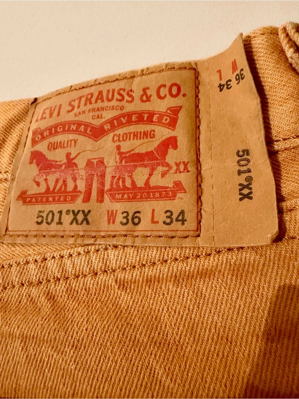 Levi 501 XX Original Mens Mustard Brown Straight Leg Jeans 36x34 NWOT